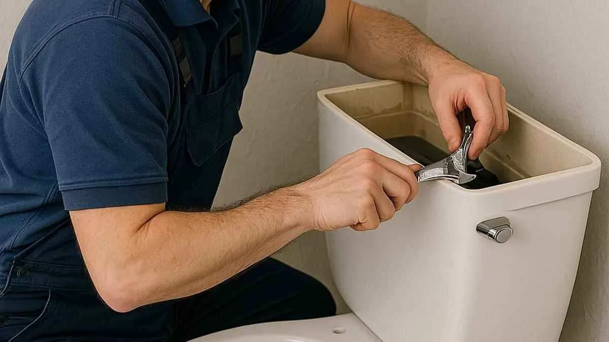 Sanitär-Fachkraft repariert WC-Spülkasten in Braunschweig – undichte Spülung und Nachlaufen beheben